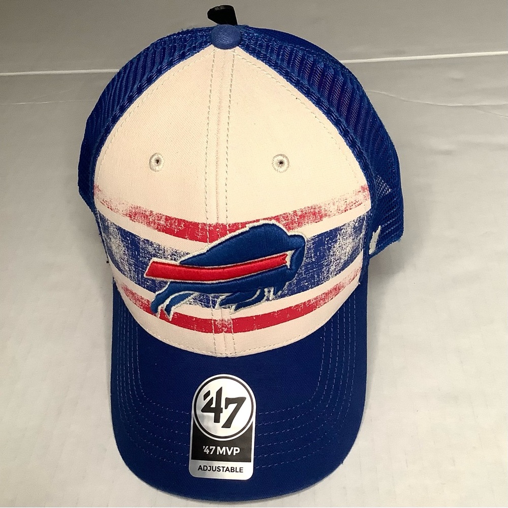MVP Buffalo Bills Distressed Red, White & Blue Snap back Baseball Cap Mesh